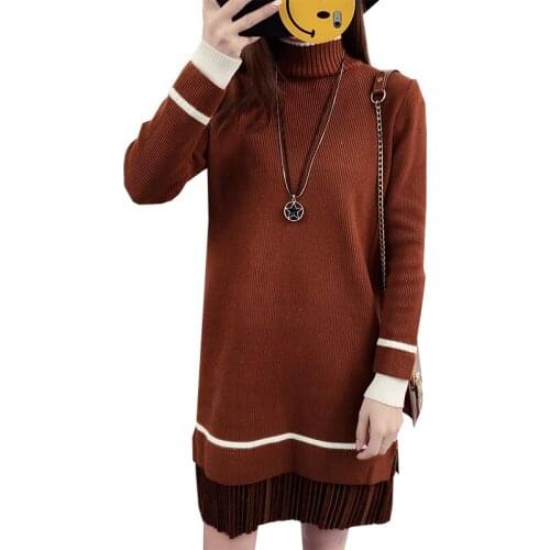 Sweater Women 2021 Long Fall And Winter New Loose Korean half-height Collar Knit womens Sweaters And Pullovers Vestidos LXJ498
