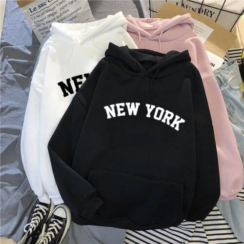 Nieuwe Kleuren Sweatshirts Winter Vrouwen New York Afdrukken Hooded Vrouwelijke 2020 Katoen Dikker Warme Truien Lady Herfst Tops