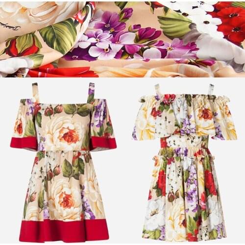 Italian Luxury Brand 100% Cotton Poplin Fabric Cloth Peony Flower Printed Shirt Dress Clothing Polyester Fabric Per Meter Sewing