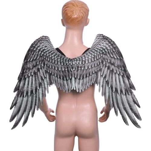 Adult Kids Halloween Black White Non Woven Feathers Angel Wings Evil Cosplay Costume Mardi Gras Pretend Play Dress Up Accessory