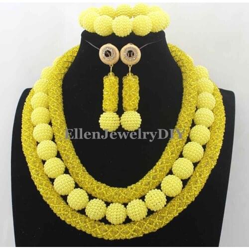Yellow Crystal Bridal Jewelry Sets African beads Jewelry Beads Nigerian Wedding Beads Jewelry Set Christmas GiftW12988