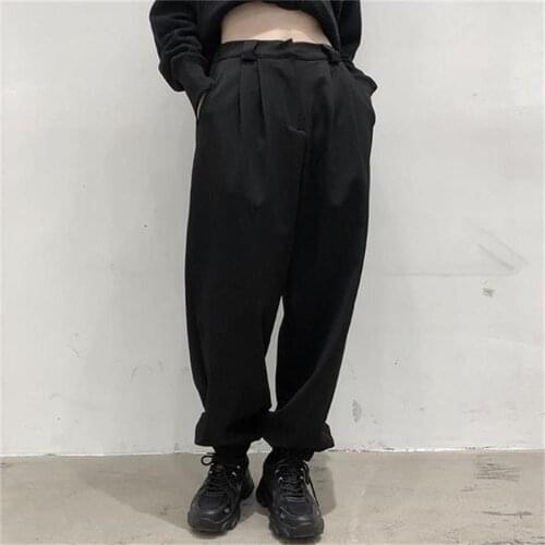 Womens spring and Autumn new loose fashion trend classic dark casual straight leg large pants