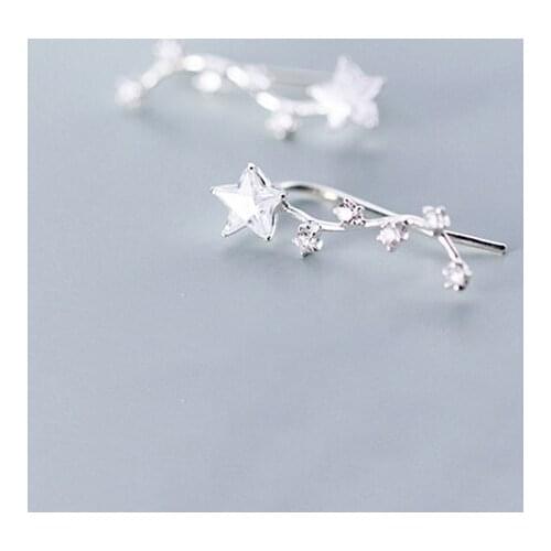 WTLTC 925 Sterling Silver Cubic Zirconia Ear Climber Stud Earrings Women Dainty Multi Small Star Earrings Ear Cuff Sweep Brinco