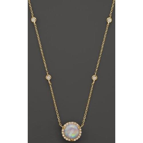 100% 925 sterling silver gold silver rose gold cz station round opal stone women fashion delicate fire opal elegant necklace