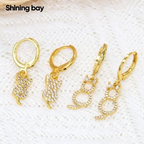 Gold Cat Bird Earrings for Women Fish Animals 2021 Trend Dangle Earrings Micro Pave Zircon CZ Copper Earring Trendy Punk New