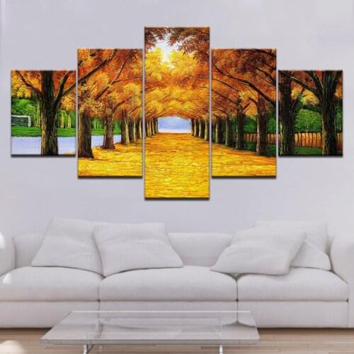 Golden Avenue golden forest landscape 5 piece Wallpapers modern Modular Poster art Canvas painting for Living Room Home Decor
