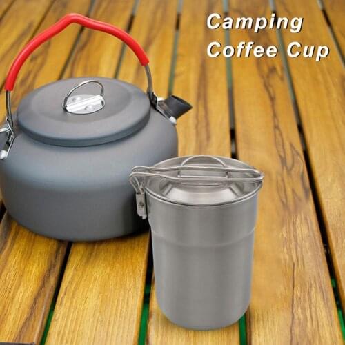 1L Camping Coffee Cup Picnic Water Cup Mug Folding Titanium Cup Stainless Steel Multiuseful Heating Pot For Outdoor Tableware