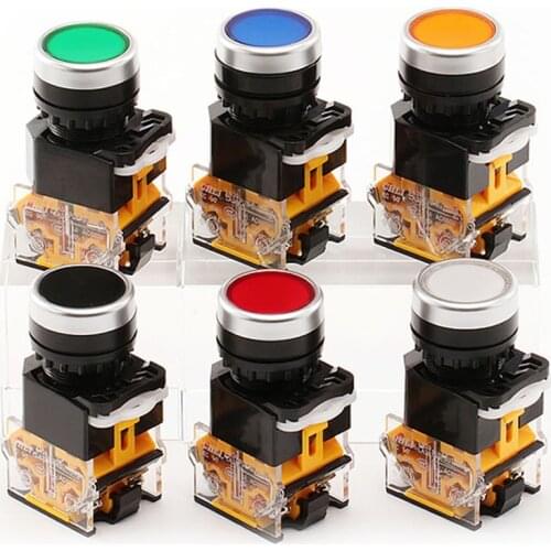 1PC LA38-11 NO NC Momentary or Maintained Action Red Green Yellow White Blue Black Push Button Switch AC 440V 10A DPST 22mm