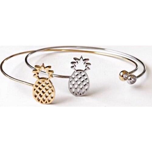 1pc New Arrival Cute Adjustable Pineapple Cuff Bangle With Crystal Bracelets For Women Girls Gift Fashion Accessory