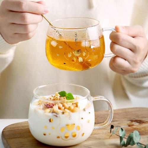 1Pcs 350mL Brief Cute Cat Glass Cup with Handle Creative Heat-resistant Office Home Coffee Milk Juice Water Cup Gift for Friends
