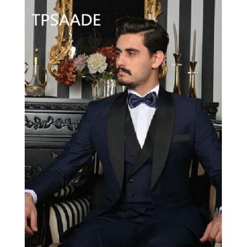 2020 Navy Custom made Royal style Suits 3 Pieces (Jacket+Vest+Pants) Wedding Suits For Men Slim Fit Wedding Groom Prom Tuxedos