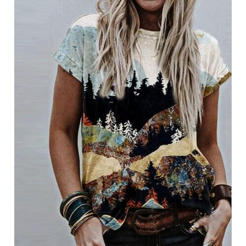 2021 Fashion New Women T-Shirt Casual O-Neck Loose Female Short Sleeve T-Shirt Elegant Pattern Print Ladies Pullover T-Shirt