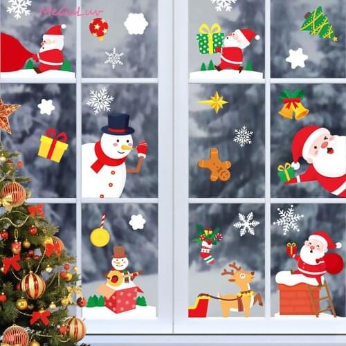 2022 Christmas Static Sticker Santa Gift Elk Removable Window Stickers Beautify Snowflake Wall Decals New Year Party Glass Paste