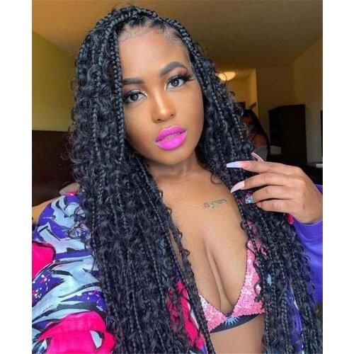 22“ Goddess Box Braids Crochet Hair With Curly End Bohemian Box Braiding Hair Extensions Ombre Braiding Hair