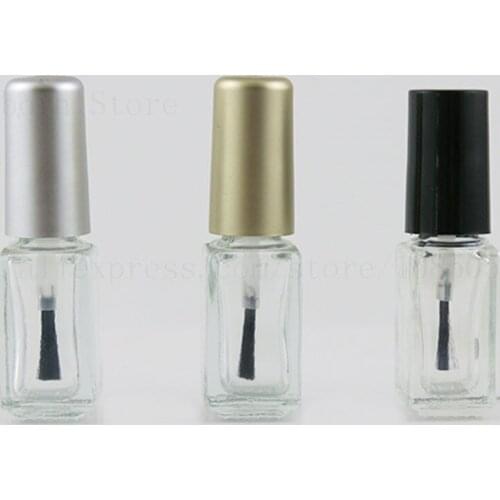 3ml 4ml Small empty square nail polish glass bottle Cosmetic Container with silver gold black brush cap 300pcs