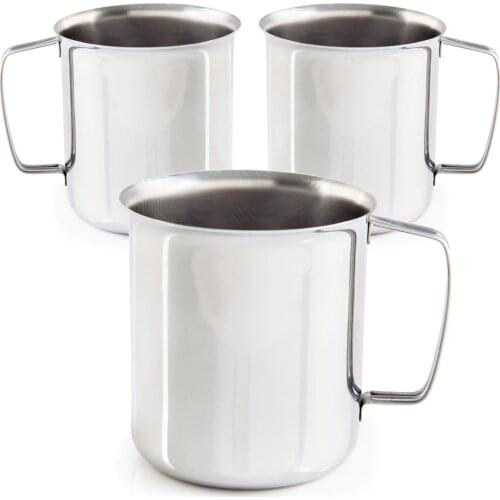 3 Pieces Set Handled Stainless Steel Chrome Metal Cup Mug Set Unbreakable Camping 250ml Military Model Great Quality 8.5x7.7cm