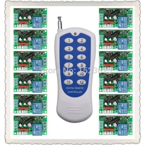 AC220V 1CH 10A RF Wireless Remote Control Switch System teleswitch 12CH transmitter&12 receiver relay Receiver Smart Home Switch