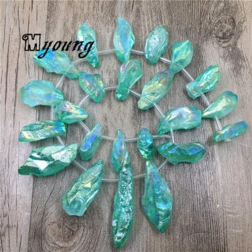 Raw Crystal Quartz Druzy Stick Beads, Drusy Green Titanium Point Spike Beads For DIY Jewelry Making MY1950