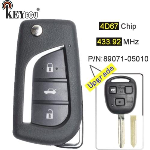 KEYECU ASK 433.92MHz 4D67 Chip 89071-05010 Upgraded Flip Folding 3 Button Remote Car Key Fob TOY43 Blade for for Toyota Avensis