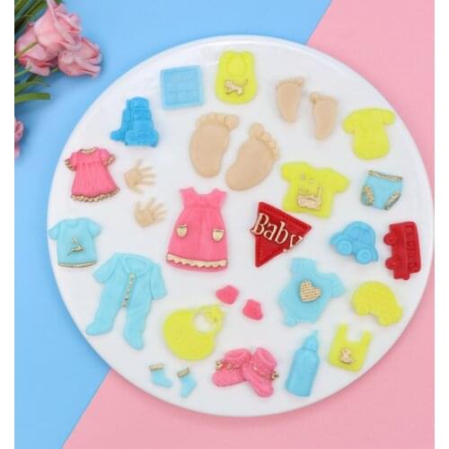 Baby flip sugar silicone mold footprint bottle clothes chocolate baby car cake cookies mold kitchen dessert food