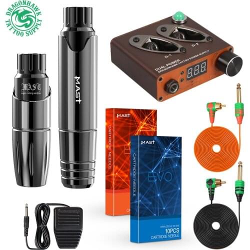 Dragonhawk Rotary Pen Tattoo Kit Double Pen Set Permanent Makeup Kits with Dual Mode Power for Tattoo Artist Studio