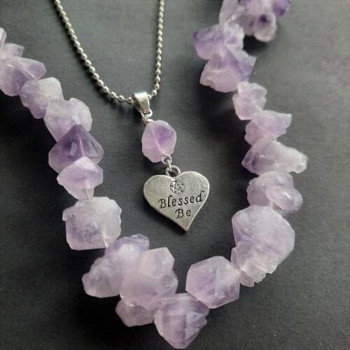Gothic Blessed Be Crystal Necklace Wiccan Necklace Pagan Pendant Charm Jewelry Raw Crystal Necklace Women Gift Statement Goth