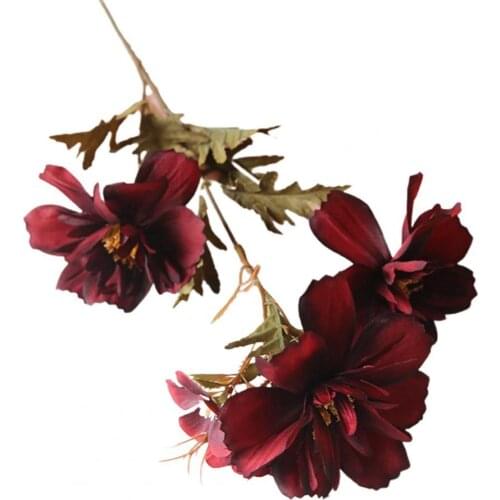 Artificial Flower Decorative Colorful Attractive Three Heads Branch Faux Silk Flower Lightweight Fake Flower Wedding Decoration