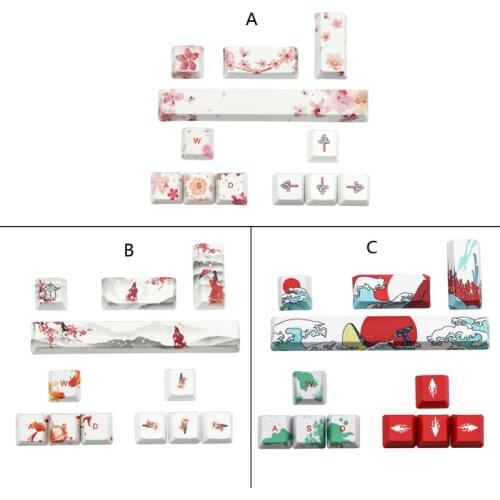 YYDS PBT Five Sides Dye-subbed Keycaps Cherry Blossom/Girl in Red/ Sea Rhythe Theme Keycaps for DIY Mechanical Keyboard