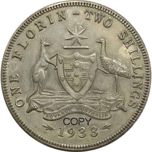 Australia George V 1933 Year One 1 Florin Two Shillings Cuproickel Plated Silver Copy Coins