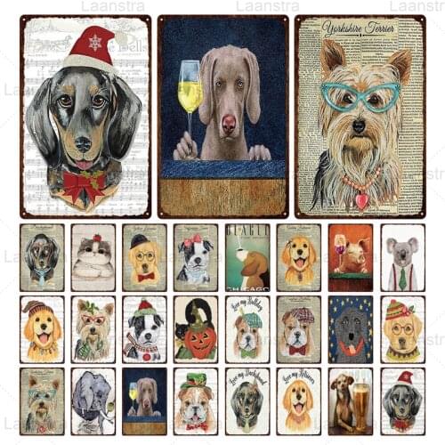 Laanstra Metal Poster Tin Sign Animal Dog Cat Koala Retro Sign Wall Decorative Plaque Bar Pub Pet Shop Home Wall Decoration Room