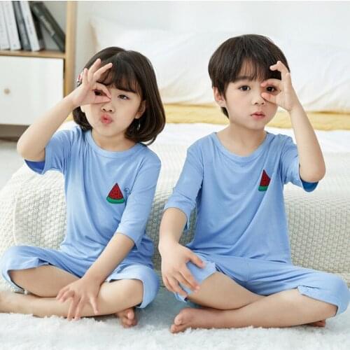 Summer Kids Boys Pajamas Sets Cotton Pyjamas Baby Girls Sleepwear Short Sleeves Teenage Clothes Children Home Clothes Nightwear