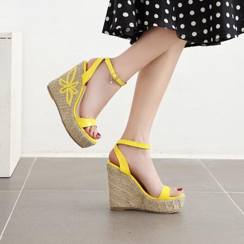 Summer Women Shoes 2021 Bohemian Sandals Women Wedge Pumps Cross-tied High Heels Platform Zapatos Mujer big size 30-46