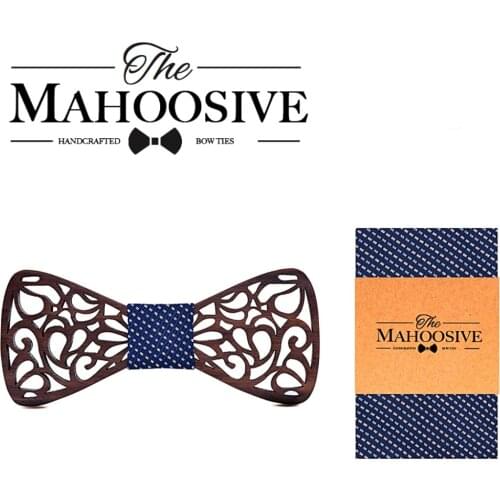 Mahoosive Handerchief Wood Wedding Bowtie Gravata Ties For Men Accessories Mens Wooden Bow Tie Cufflinks Set Noeud Papillons
