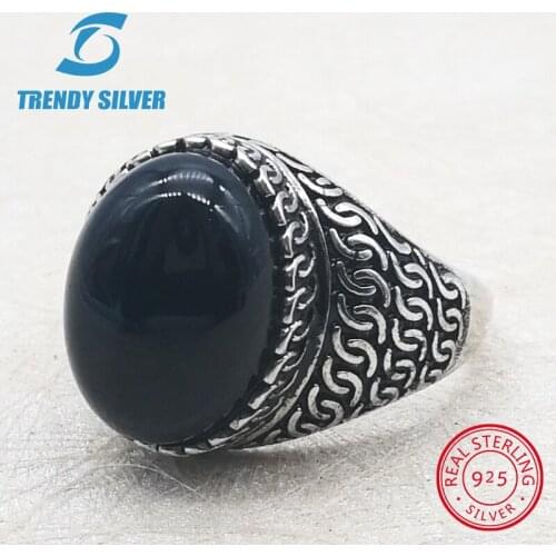 Silver 925 fine jewelry man rings men accessories turquoise gemstone natural black onyx red agate wholesale TRENDY SILVER TCR371