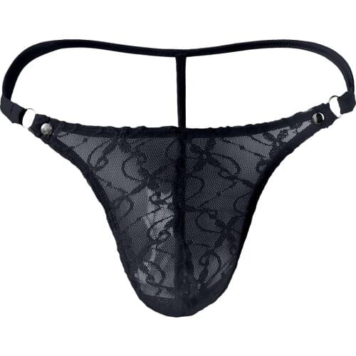 Mens Lace gay underwear Mesh Pouch G-string Thong T-back Lingerie Brief Panty mens thongs and g strings cueca masculina 2019