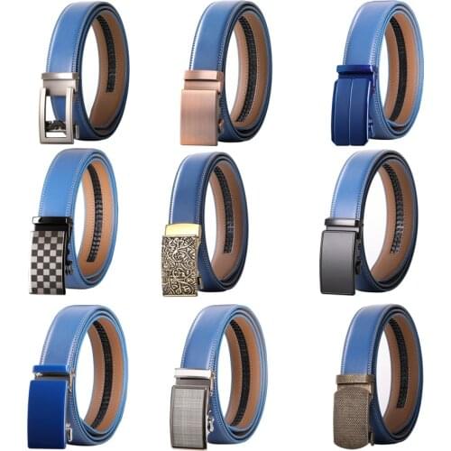 2021 New Genuine Real Leather Strap Male Automatic Buckle Belts For Men Authentic Belts Fashion Designer Jean Belt Blue B349