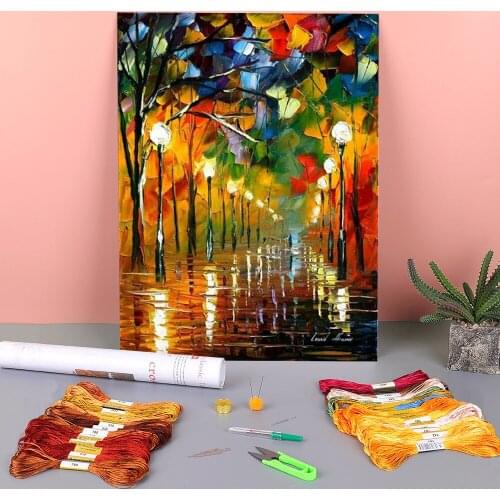 Night Park Pre-Printed 11CT Cross-Stitch Set Embroidery DMC Threads Handicraft Needlework Knitting Handmade Magic Gift