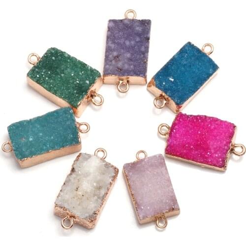 Natural agate rectangular double hole connector necklace pendant for necklace jewelry making size 13x28mm