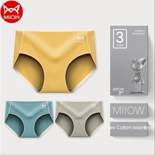 MiiOW Genuine Underwear Women Pure Cotton Mid-waist Pure Cotton Seamless Graphene Antibacterial Crotch Girl Student Briefs