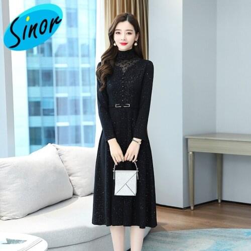 [Bottom Price]Womens Black and Long Dress 2020 New Style for Autumn and Winter Elegant Slim-Fit and Elegant Waist Hugging