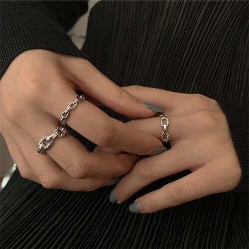 New Ins Classic Simple Geometric Ring Vintage Hollow Chain Rings For Women Girls Fashion Jewelry Gift