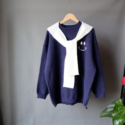 2021 spring and autumn fashion new long-sleeved round neck knitted top women Korean loose sweater pullover casual