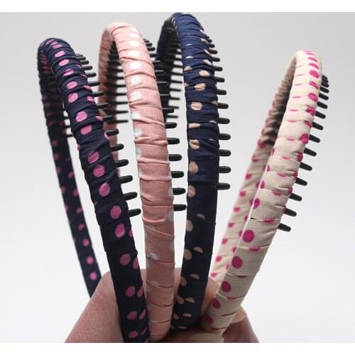 Cloth Wrapped Headband With Teeth Women Hoop Hairband Polka Dot Bezel Party Decoration Headwear Hair Accessories For Girls