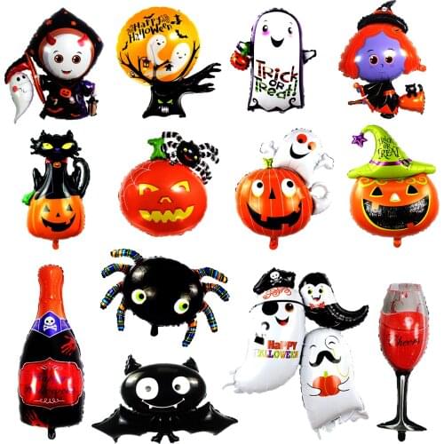 Wholesale 50pcs Halloween balloons pumpkin Skeleton bat spider wraith witch aluminium foil ballon party decoration supplies
