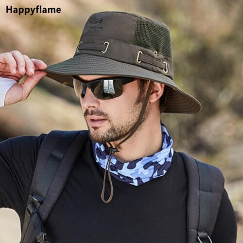 Mens Cap Breathable Mesh Solid Color Bucket Hat Boonie Hat Fishing Cap Camping & Hiking Anti-UV Sun Hat Wide Brim Fisherman Hat