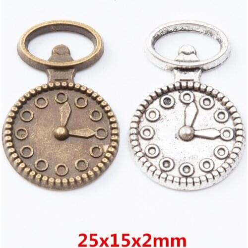35 pieces of retro metal zinc alloy Clock pendant for DIY handmade jewelry necklace making 7415