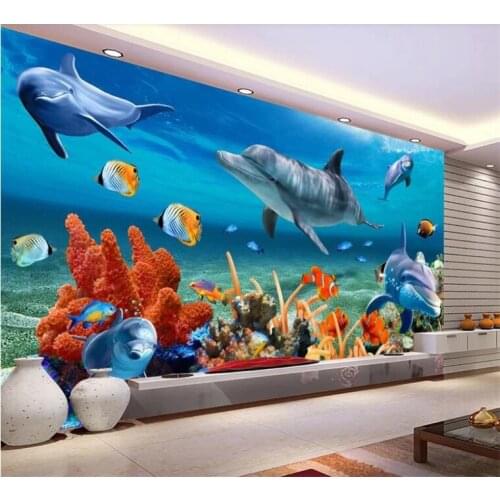 Custom 3D photo wallpaper childrens room cartoon underwater world dolphin mural living room bedroom mural wallpaper decoration