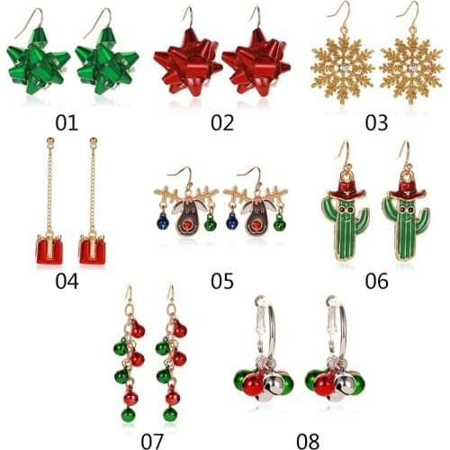 Christmas Earrings Gift Christmas Snowflake Ribbon Earrings 1 Pairs Of Deer Tree Jewelery Accessories