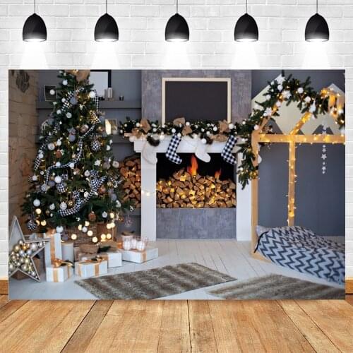 Christmas Background Fireplace Tree Star Baby Photography Backdrops Photographic Photo Shoot Booth Photophone Photozone Decor