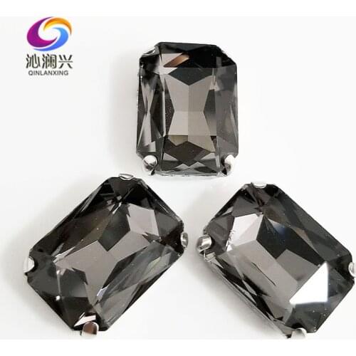 Gray Rectangle octagonal shape High quality Glass Crystal sew on claw loose rhinestones,Diy Clothing accessories SWC03